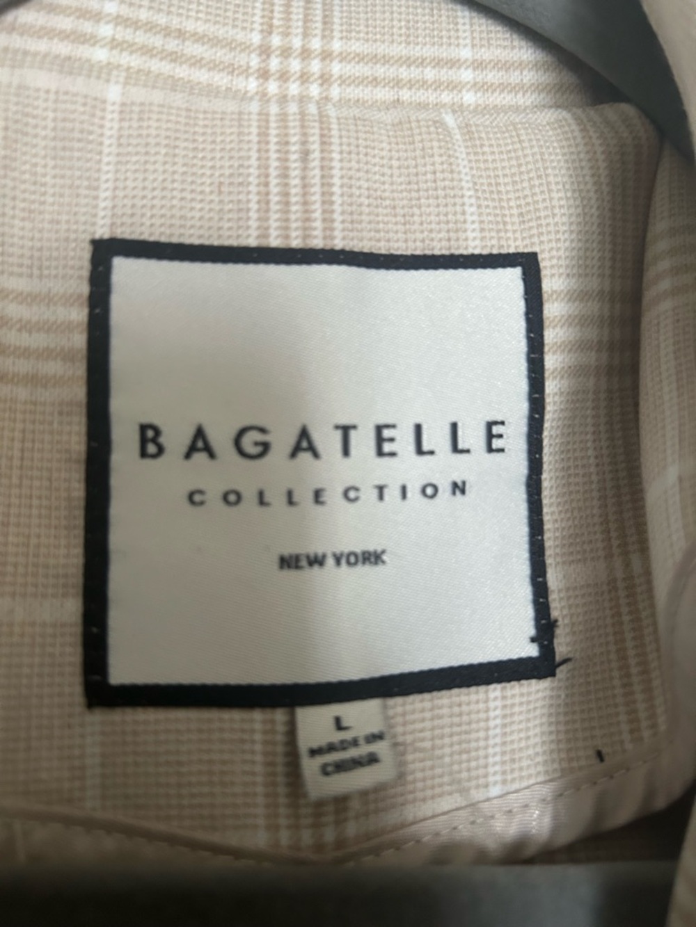 Bagatelle Collection Plaid Trench Coat Beige Double Breasted Belted Size L - Picture 2 of 6
